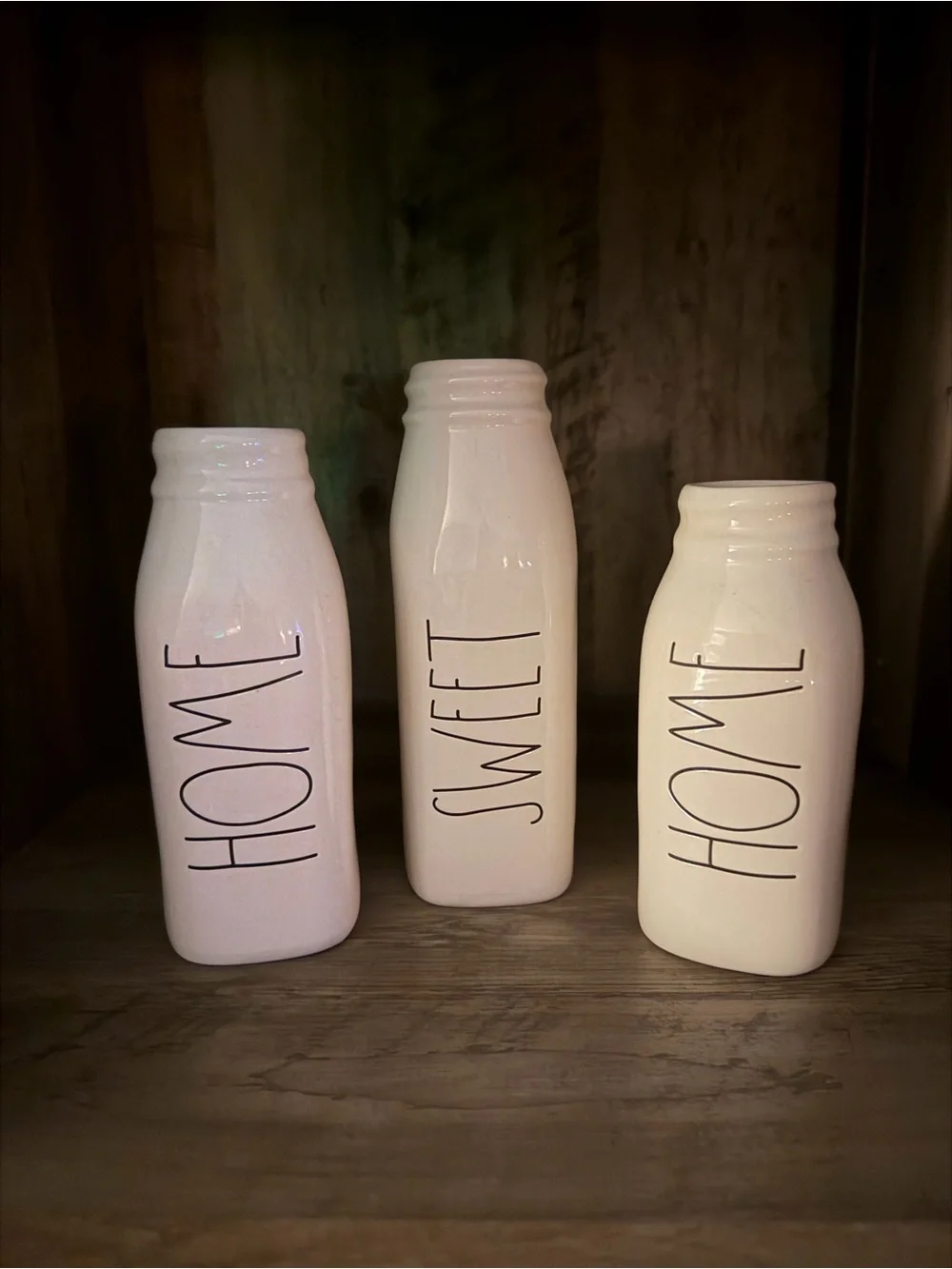 Rae Dunn Ceramic 'HOME' & 'SWEET' Milk Bottle Vases Set